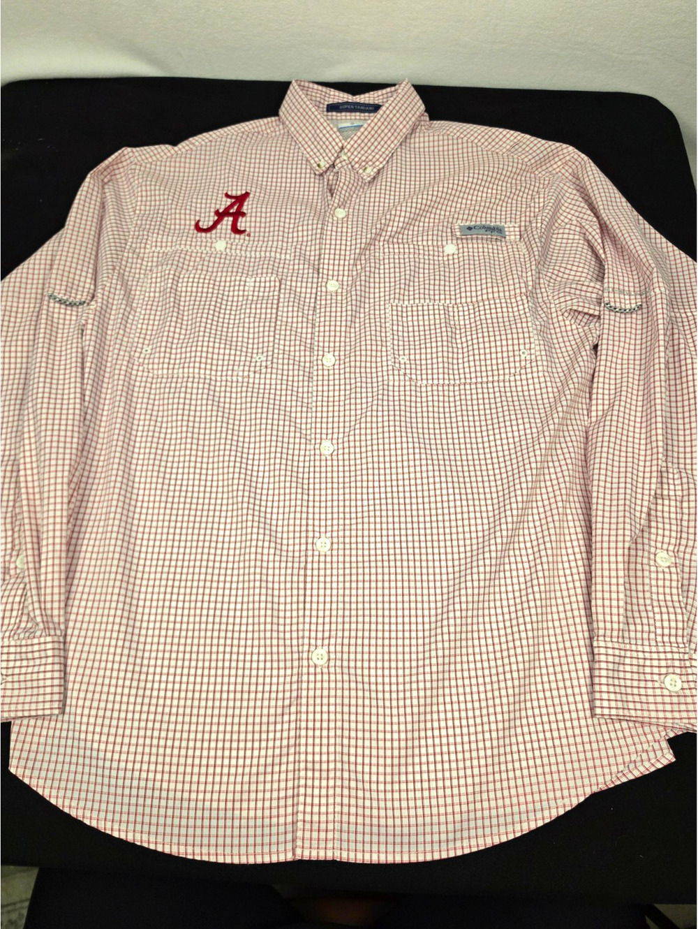 Columbia PFG Super Tamiami Men's M Long Sleeve Plaid Alabama Logo Pockets